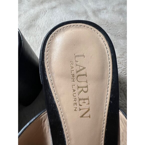 Lauren Ralph Lauren Black Leather Strappy Block Heel Sandals With Silver Buckle - Picture 6 of 12